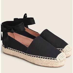 J. Crew Black Canvas Espadrille Flat with Ankle Ties Size 7